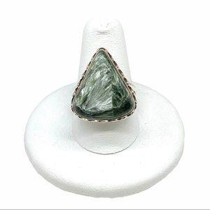 Green Seraphinite Stone Ring Sterling Silver Sz 9